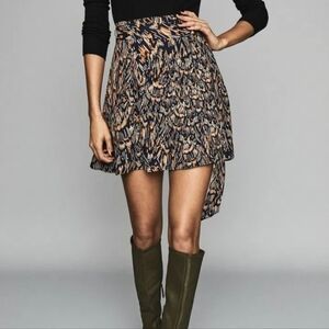 Reiss Navy & Orange Yvette Feather Printed Mini Skirt - Size 10